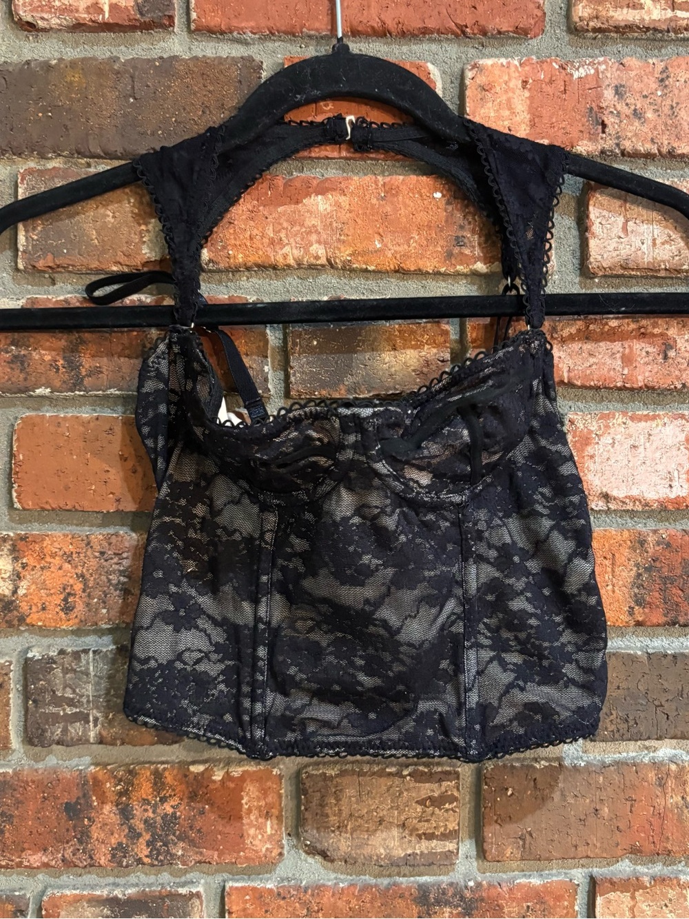 Shein womens lace halter corset bustier underwire cutout top black XS